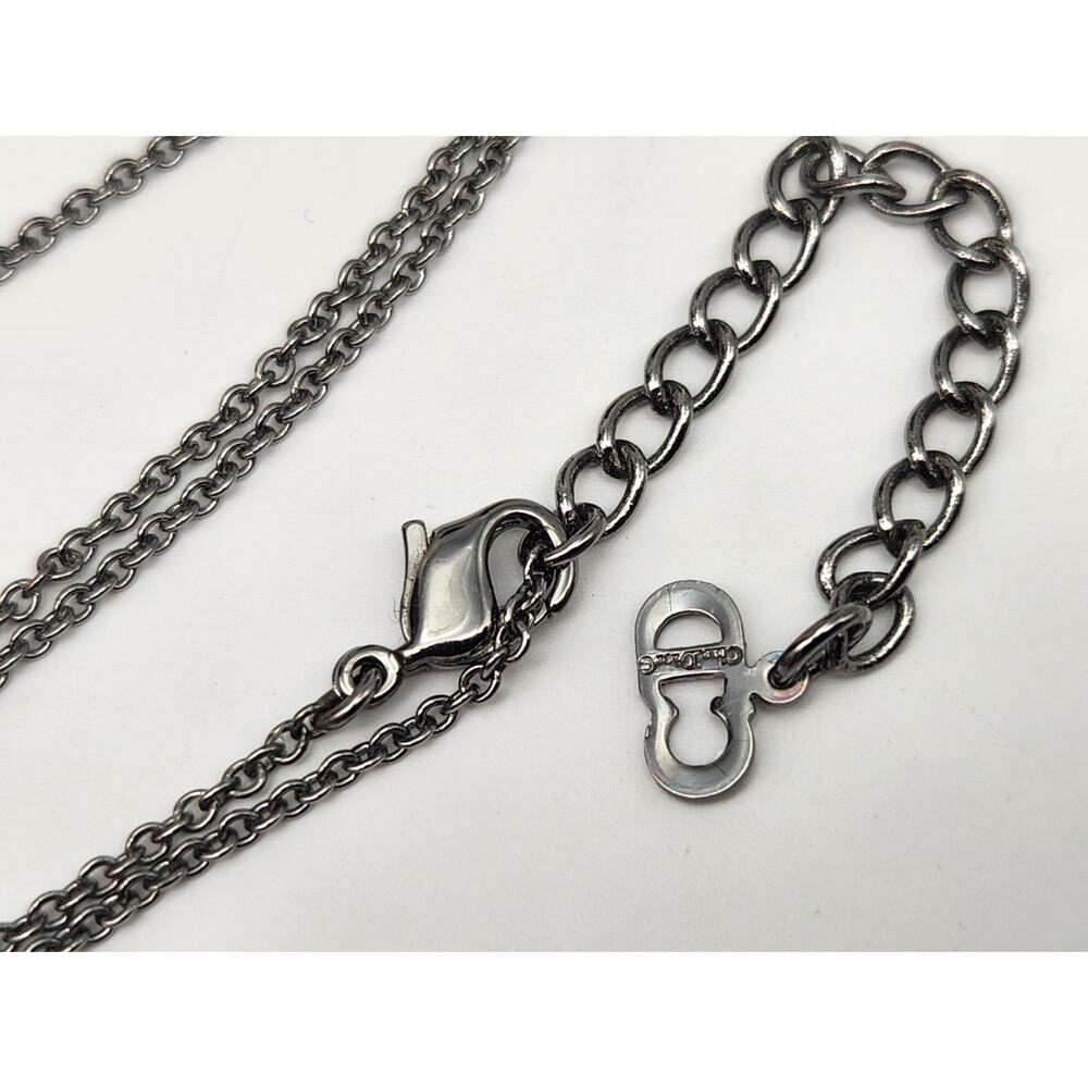 Christian Dior CD Logo Crystal Silver Tone Pendant Necklace 18''L - Picture 9 of 9